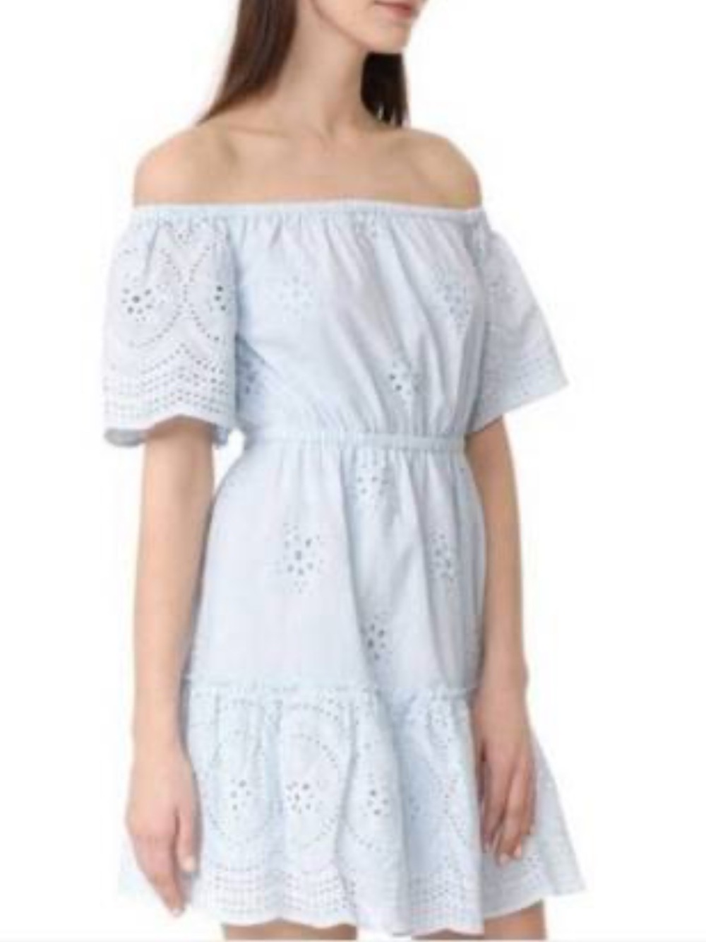 Cupcakes & Cashmere Light Blue Eyelet Off-Shoulder Cotton Summer Dress